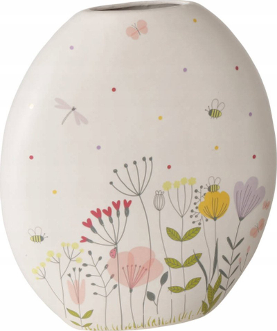 Vazo dekorative FLORINA Flower, qeramike, 31 cm, e bardhë me lule