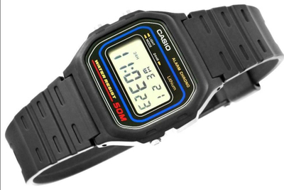 Ora dore Casio Vintage W-59-1VQES, kronograf, mban ujë 50m, e zezë