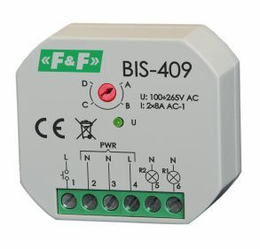 Rele impulsive F&F BIS-409, 4 funksione, 100-265V AC, gri