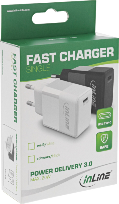 Karikues muri InLine USB Type C, Power Delivery, 20W, i bardhë