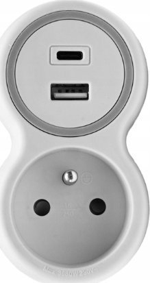 Prizë njëfishe me USB Plastrol R-1CA/B, 16A 3680W, 230V, bardh gri