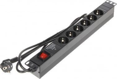 Shirit rryme për RACK Lande L19/6VP, 19" 1U, 6x prizë Schuko, me çelës
