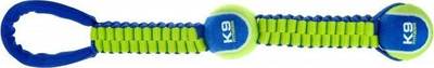 Lodër për qen Zeus Nosh K9 Fitness, litar me top tenisi, blu jeshile neon