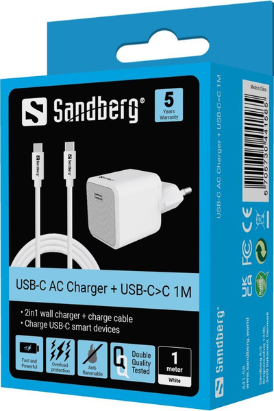 Karikues muri Sandberg USB C 20W, dalje USB C PD, me kabllo USB C 1m