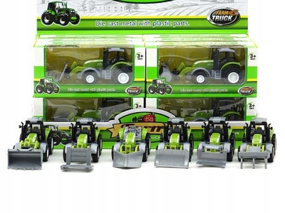 Lodër traktor Farm Truck, metal die cast, me kovë përpara, jeshil gri