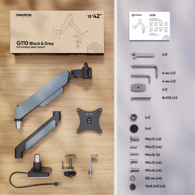 Mbajtës muri për monitor Onkron G110 BG, 15\"–42\", i zi me gri