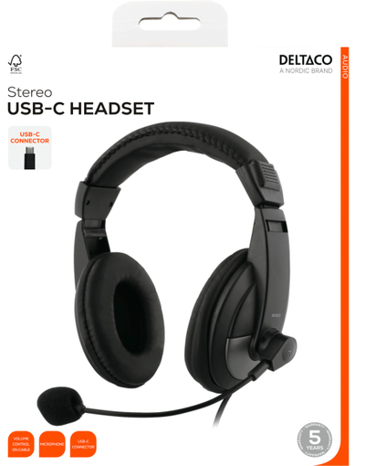 Слушалки Deltaco HL-50C, со USB C кабел, со микрофон, црни