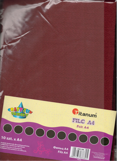 Set fletësh filci Titanum Felt A4, 10 copa, burgundy