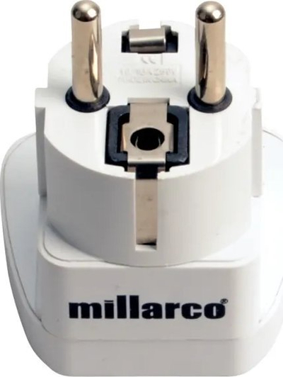 Përshtatës udhëtimi Millarco Universal Adapter, universal, për prizë europiane, i bardhë