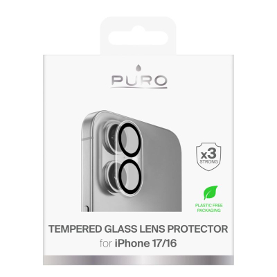 Mbrojtës kamere Puro PUSDGLIPHONE17, xham i fortë, për iPhone 17 dhe iPhone 16, transparent
