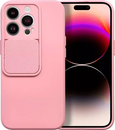 Mbulesë silikoni për iPhone 13 Pro, me kapak kamere rrëshqitës, material TPU, rozë e çelët