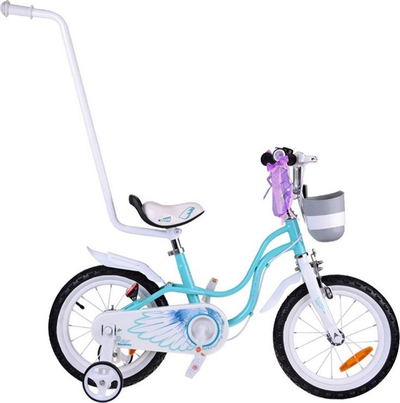 Biçikletë për kalamaj RoyalBaby Cute Bike 14" Little Swan RB14-18, me rrota ndihmëse, shportë, ngjyrë turquoise