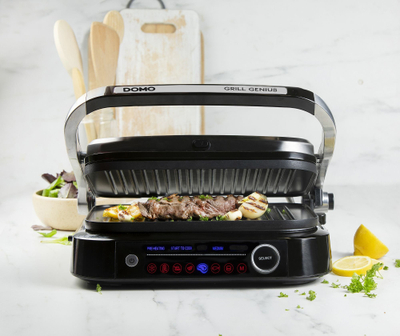 Grill elektrik DOMO Genius, veshje jo ngjitëse, ekran dixhital, inoks i zi