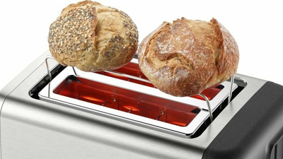 Toaster Bosch TAT3P420DE, për 2 feta buke, 970W, zi me argjendtë