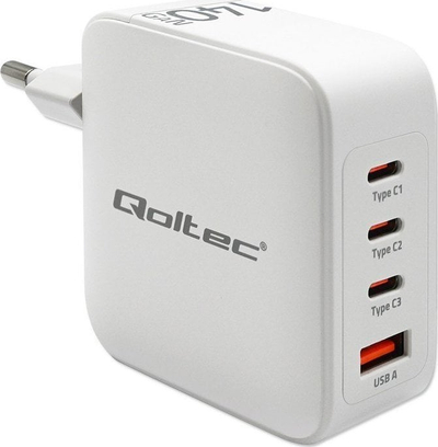 Karikues rrjeti Qoltec 140W GaN, 3x USB C PD, 1x USB QC 3.0, i bardhë