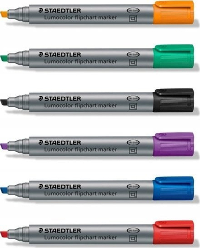 Markera flipchart STAEDTLER Lumocolor 356 B WP6, majë e prerë, set 6 copë, shumëngjyrësh