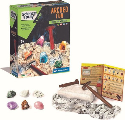 Set edukativ Clementoni Archeo Fun Rocks and Minerals, gërmim me gurë dhe minerale, 7+