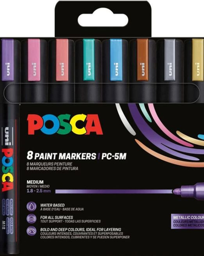 Set markera boje Posca PC-5M Metallic, 8 copë, majë 1.8-2.5 mm, shumëngjyrësh