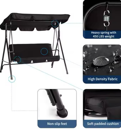 Luhatëse kopshti me tenda, 3 persona, dyshek dhe jastëkë, e zezë