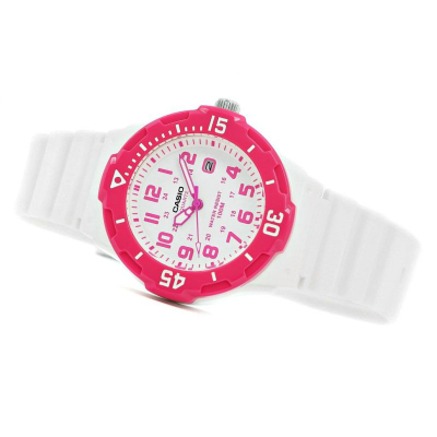 Orë dore CASIO LRW-200H-4B, analoge, 100 m e papërshkueshme nga uji, e bardhë me roze