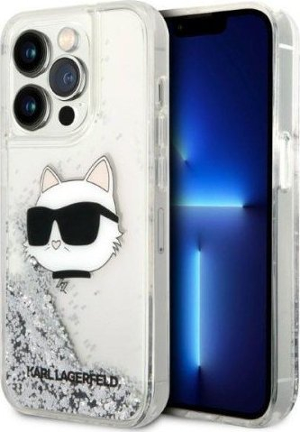 Kapak telefoni Karl Lagerfeld KLHCP14XLNCHCS, për iPhone 14 Pro Max, hardcase Glitter Choupette Head, argjendtë