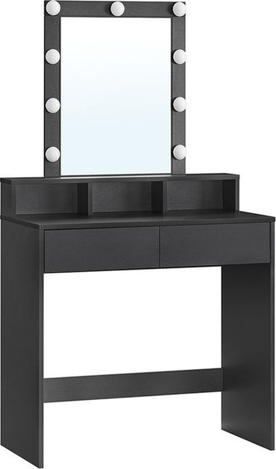 Tryezë grimimi VASAGLE RDT114W01, pasqyrë me llampa LED, 2 sirtarë, e zezë