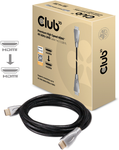 Кабел HDMI Club3D Premium High Speed 2.0, 1 m, 4K 60Hz, црн