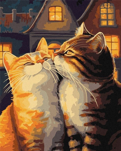 Set pikture me numra Ideyka Enamored Cats KHO6526, 40x50 cm, 24 ngjyra akrilike