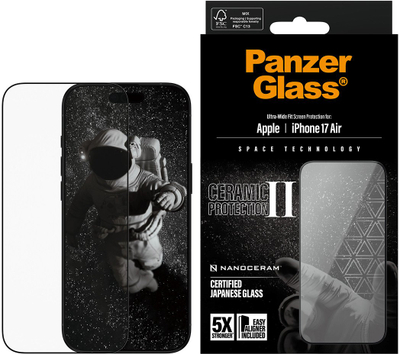 Mbrojtës ekrani PanzerGlass Ceramic II, për iPhone Air, Ultra Wide Fit, transparent