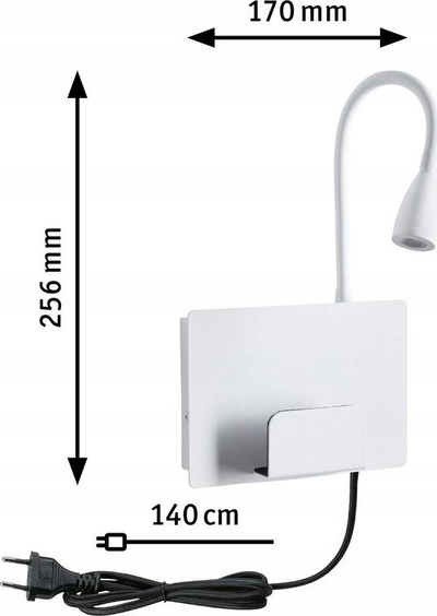 Llambë muri Paulmann Halina, LED, me portë USB Type C, e bardhë
