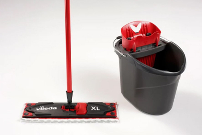 Set mop Vileda Ultramax XL, me kovë, 42 cm, e kuqe e bardhë