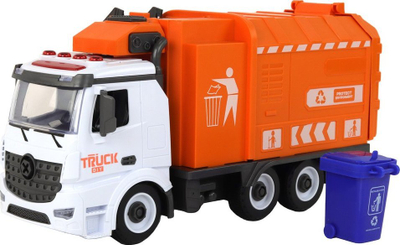 Kamion lodër Lean Toys Garbage Truck 17196, dritë dhe zë, DIY 1:12, portokalli e bardhë