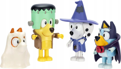 Set figurina Bluey për Halloween, 4 copa, 2.5\", me lloj-lloj aksesorësh, shumëngjyrëshe