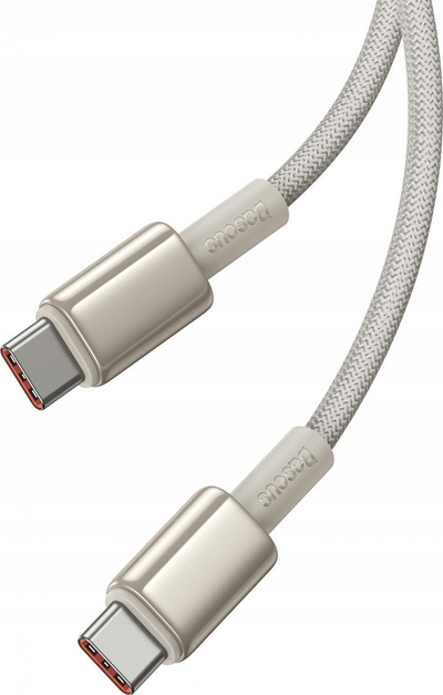 Kabllo karikimi Baseus Tungsten Gold, Type C në Type C, 100W, 1m, e bardhë