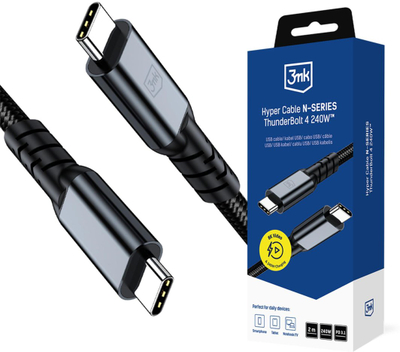 Kabllo 3mk Hyper Cable N-Series, USB-C - USB-C, Thunderbolt 4, 2m, i zi