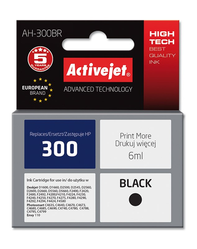 Ngjyrë për printer Activejet AH-300BR (zëvendësim për HP 300 CC640EE), 6 ml, e zezë