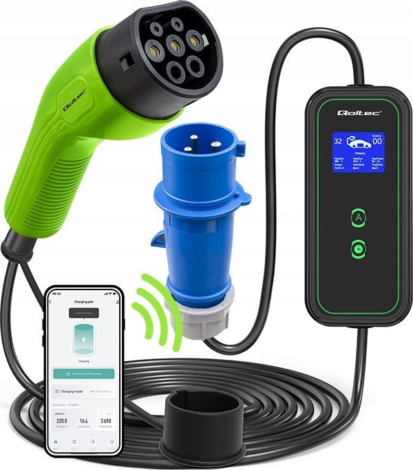Karikues mobil për veturë elektrike Qoltec, Type 2, 2 në 1, i zi