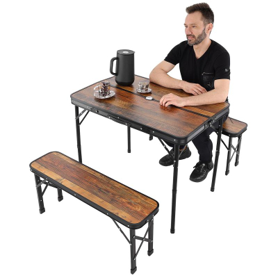 Set tavoline kampingu Enero Camp, palosëse 90x60x70 cm, 2 banka 87x23x39 cm, ngjyrë druri