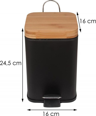 Kosh mbeturinash Yoka Home Black, 3L, me pedal, i zi me bambu