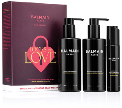 Set flokësh Balmain Locks of Love Homme, shampoo dhe balsam 250 ml, serum skalpi 50 ml, i zi