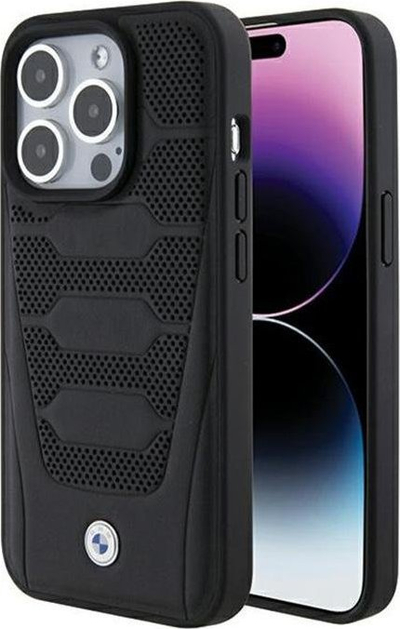 Këllëf telefoni BMW Leather Seats Pattern për iPhone 15 Pro 6.1", i fortë, i zi