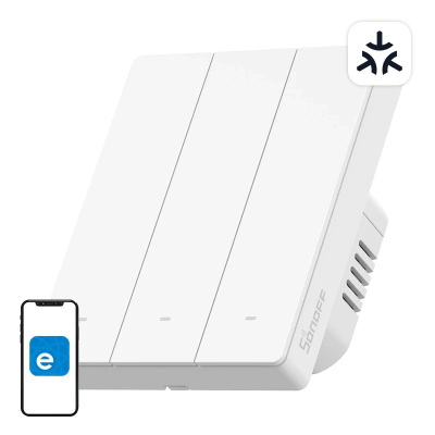 Ndërprerës muri i mençur Sonoff M5-3C-80W, WiFi Matter, 3 kanale, i bardhë