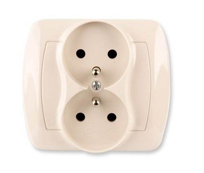 Prizë dyshe e fshehtë Kontakt Simon AKORD Z/U, 16AX 250V, IP20, beige