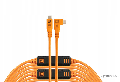 Kabllo USB C Tether Tools TetherPro Optima 10G, 9.4m, Straight to Right, portokalli