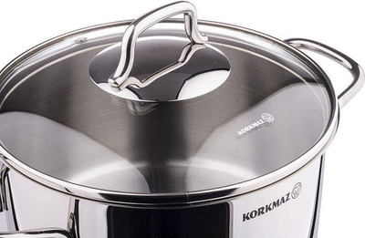 Tenxhere Korkmaz Perla, inoks 5.5L, me kapak xhami, ngjyrë argjendtë