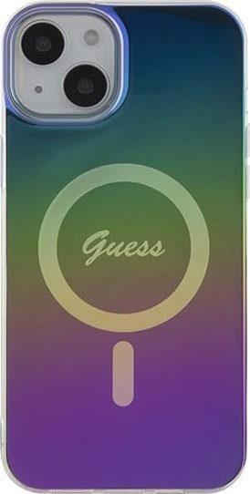 Обвивка за телефон Guess IML Iridescent MagSafe, за iPhone 15 Plus, проѕирна со бои
