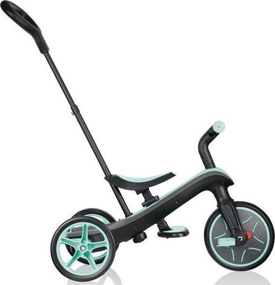 Tricikël për kalamaj Globber Explorer 4‑në‑1, me mbështetëse koke, me çati kundra rrezeve UV, ngjyrë mint jeshile