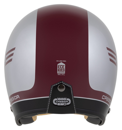 Helmetë moto CASSIDA ESO Jawa Panel 2026, e hapur neo retro, fiberglass, e kuqe argjendtë e zezë