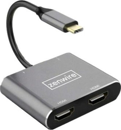 Adapter hub USB C ZENWIRE 4in1, 2x HDMI 4K, USB 3.0, Power Delivery, gri space