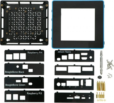 Kuti minikompjuteri Seeedstudio ReComputer 114992152, kornizë metalike, panel xhami transparent, blu